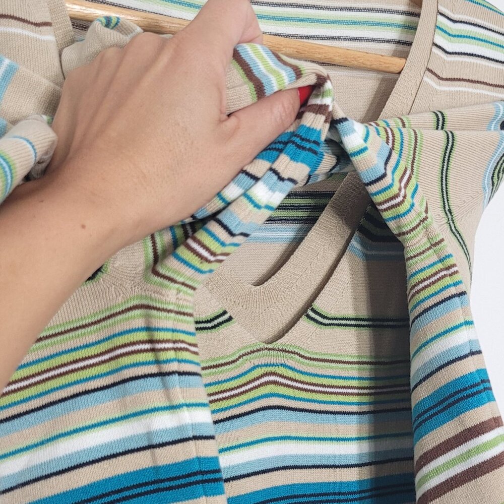 Point Zero Multicolor Stripes V-Neck Cotton Blend Lightweight Pullover Sweater - Picture 7 of 10